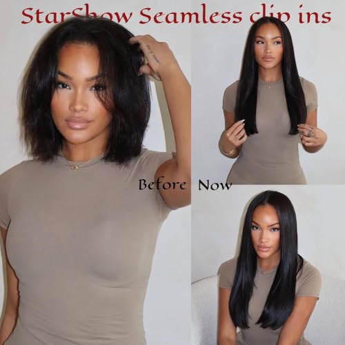 Yaki Straight Seamless Clip in Hair Extensions Remy Human Hair Extensions 1Pack 120g 7pcs Yaki Straight Clip Ins Hair Extensions Clip In Human Hair 20Inch Natural Black