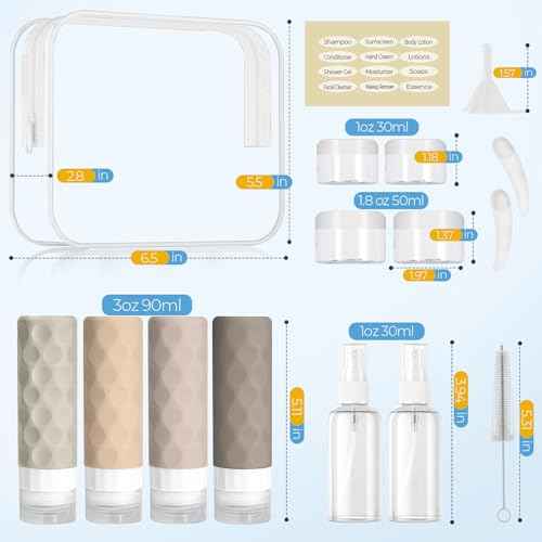 16pack Travel Bottles for Toiletries, TSA Approved Travel Size Containers Set, Leak Proof Refillable Liquid & Creams Toiletries Accessories Kit W/Toiletry Bag (Cream)