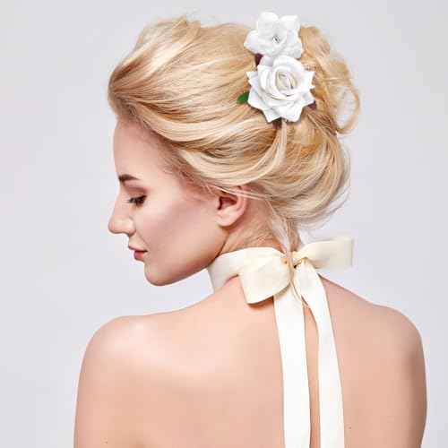 BBTO 21 Pieces Flower Hair Clips - Rose Hair Clips & Barrettes for Women - Flower Hair Accessories - Boho Bride Claw Clip Hairpin Brooch Pin Headpiece for Wedding (White, Large, Medium, Small)