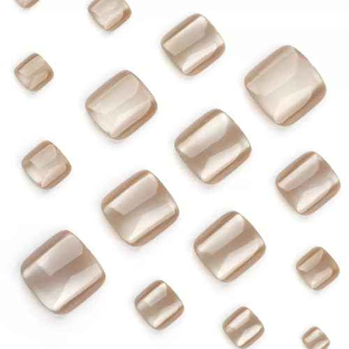 Cat Eyes Press on Toenails Short Toe Nail Press ons Square Fake Toe Nails Brown Acrylic Toenails Glossy False Toenails Daily Wear Natural Stick on Toenails for women 24Pcs