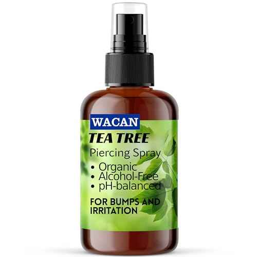 Wacan Advanced Tea Tree Piercing Spray, Saline Aftercare Piercing Cleaner for Bumps & Irritation, Alcohol-Free pH-Balanced, Safe for Ears Nose Belly