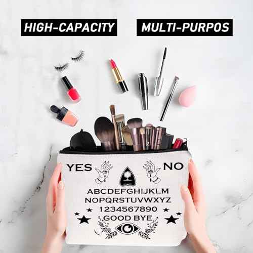 JYTAPP Makeup Bag Board Planchette Canvas Cosmetic Bag Spirit Board Art Zipper Pouch Spirit Board Witchcraft Occult Gift (beige 2)