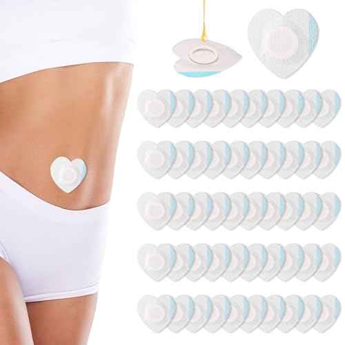 50pcs Castor Oil Wrap for Belly Button, Heart Shape Self-Adhesive & Highly Absorbent Castor Oil Wrap Pack for Belly Button Pad Patches Waterproof Disposable Cover Stickers (Oils Not Included)