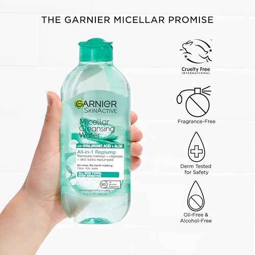 Garnier Micellar Water with Hyaluronic Acid, Facial Cleanser & Makeup Remover, Hydrating and Plumping, For All Skin Types, Vegan, Cruelty Free, 13.5 Fl Oz (400mL), 1 Count