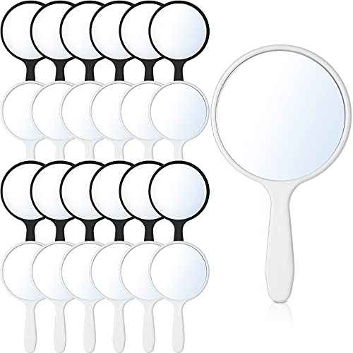 Jetec 25 Pcs Handheld Mirror with Handle, 3.94" L x 2.17" W, Small Portable Round Mirror Bulk for Kids Travel Makeup Classroom Camping Daily DIY Crafts (Black, White)