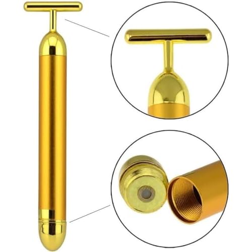 Angel Kiss Beauty Bar Energy Face Massager - 24k Golden T-Shape Pulse Electric Vibration Facial Self Skin Care Tool - Birthday Valentines Day Christmas Gifts for Her, Mom