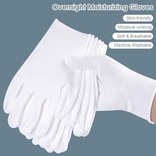24 Pcs White Cotton Gloves for Dry Hands & Eczema, Moisturizing Sleeping Gloves for Men and Women, Stretchy Breathable Work Glove for Eczema, Jewelry Inspection, Spa