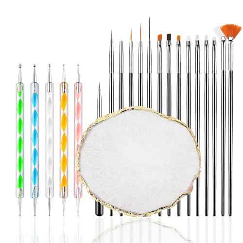 21Pcs Nail Art Design Tool Kits - 1 Resin Nail Art Palette, 5 Nail Art Dotting Pens, 15 Nail Art Brushes, Nail Polish Mixing Palette Double-Ended Dotting Pen Nail Liner Nail Drawing Brushes