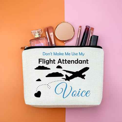 Flight Attendant Gift for Women Makeup Bag Funny Airplane Travel Gifts Travel Essentials Cosmetic Bag Christmas Birthday Gift for Future Pilot Flight Attendant