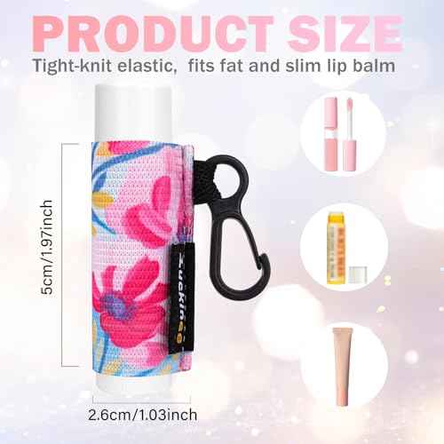 3PCS Lip Balm Holder Keychain Print Chapstick Holder Key chain Lipstick Holder Lip Gloss Sleeve -Tight Elastic Holder Sleeve for Fat and Slim Lip Balms