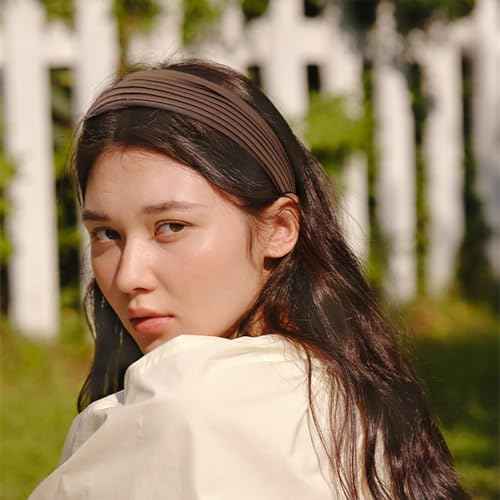 3 Pack Pleated Headbands for Women, Solid Color Wide Embroidered Headband, Fashion Hairbands Hair Accessories for Women Girls (3 Pcs Style E)