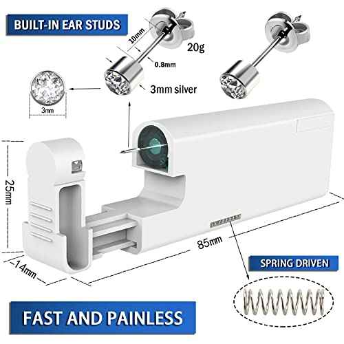 2Pcs Ear Piercing Kit Automatic and Painless Ear Nail Gun Disposable Aseptic Household Ear Piercing Gun Portable Ear Piercing Gun Group Ear Piercing Tools With Built-in 4mm Hypoallergenic Ear Studs