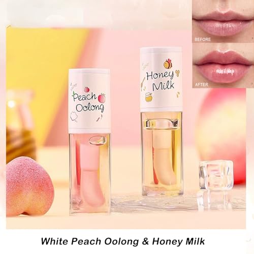 4PCS Tinted Hydrating Lip Oil Set,Clear Lip Gloss,Honey Lip Oil,Lip Gloss Flavoring Oil Long Lasting Nourishing for Women Girls