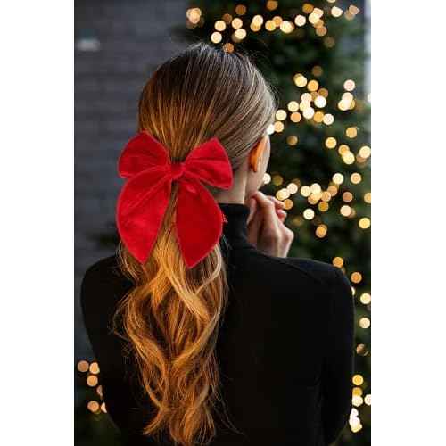 2 Pack Fable Girls Velvet Hair Bows 5 Inch Large Velvet Bow Handmade Hair Accessories for Toddler Kids Teen Girls (Red)