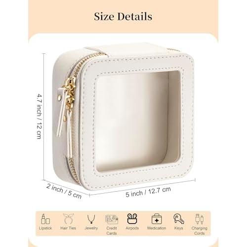 Mini Makeup Bag for Purse | Clear Travel Leather Toiletry Bag with Zipper | Car Organizer Bag | Small Waterproof Cosmetic Organizer Case for On-the-Go Essentials£¨White£©