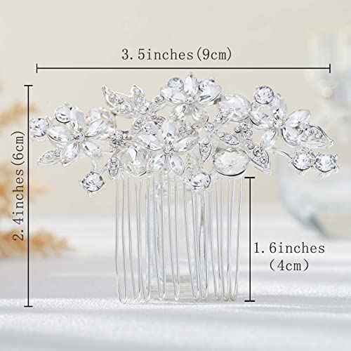 Olbye Wedding Hair Comb Rhinestone Bridal Pieces Flower Silver Crystal Headpiece for Bridesmaids and Brides (Silver)