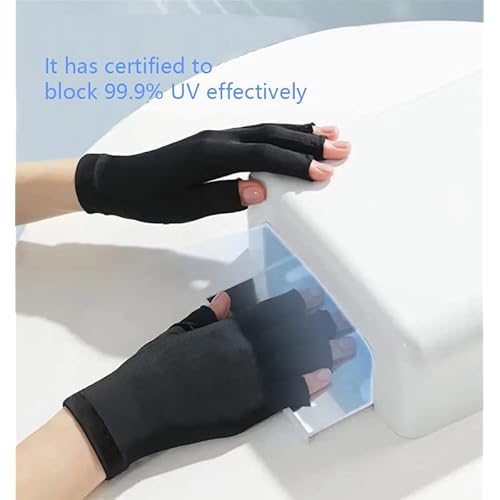 Anti UV Gloves for Gel Nail Lamp, Professional UV Protection Gloves for Manicures, Fingerless Gloves for Protecting Hands from Nails UV Light (Black)