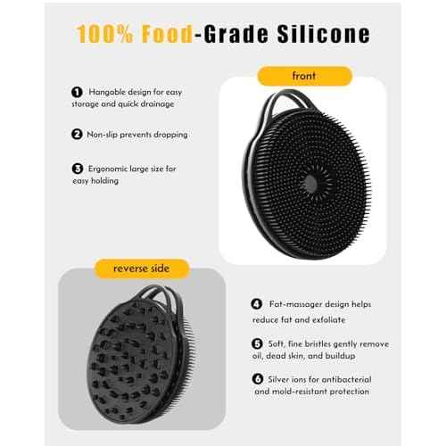 2 in 1 Silicone Body Scrubber, Anti Cellulite Massage Scrubber, Exfoliating Shower Brush for Men & Women, Removes Dead Skin, Reduces Cellulite, Improves Circulation, Fast Dry, Non Slip (1PC, Black)
