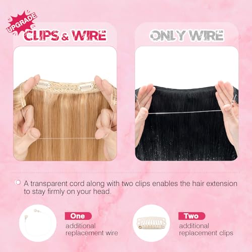 Halo Hair Extensions Real Human Hair, MY-LADY Adjustable Halo Extensions Real Human Hair, 18 inch Golden Brown mix Bleach Blonde Women's Long Straight Hair Invisible Wire Hair Extensions