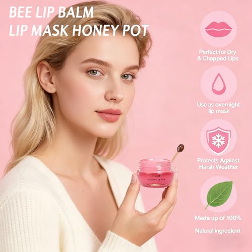 9 PCS Bee Lip Balm Lip Mask Honey Pot, Honey Lip Balm Bulk Lip Sleeping Mask Nourishing Overnight Lip Treatment, Lip Moisturizer Balm with Stick, Hydrating & Preventing Dry, Cracked Lips, Lip Scrubs