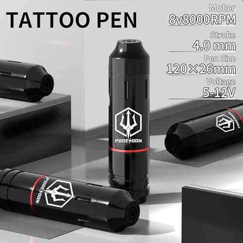 POSEIDON Tattoo Pen Set, Wireless Tattoo Gun Kit Tattoo Kit with 2Pcs Battery and 20Pcs Tattoo Cartridge Needles, Complete Tattoo Machine kit Tattoo Supplies for Beginners