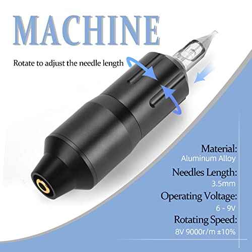 ATOMUS Tattoo Pen Machine Kit with Tattoo Power Supply 3RL Cartridge Needles 1300mAh RCA Connector Rechargeable Power Supply Tattoo Machine Gun Liner Shader