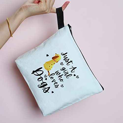 Dog Lovers Gifts for Women Travel Cosmetic Bag Just a Who Loves Dogs Gifts for Dog Lovers Daughter Niece Sister for Birthday Christmas Thanksgiving Unique Gift