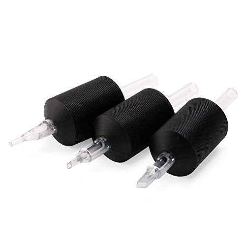 VORTEX 1.25-inch Soft Silicone Black Disposable Tattoo Tube Grips with Clear Long Tips 15pcs (9R)