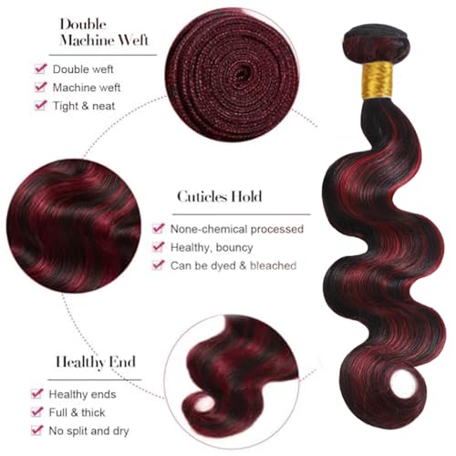 20 22 24 Inch Ombre Burgundy Bundles P1B99J Body Wave 3 Bundles Two Tone Black Mixed With Wine Red Bundle 8A Brazilian Virgin Hair Extensions 99J Color