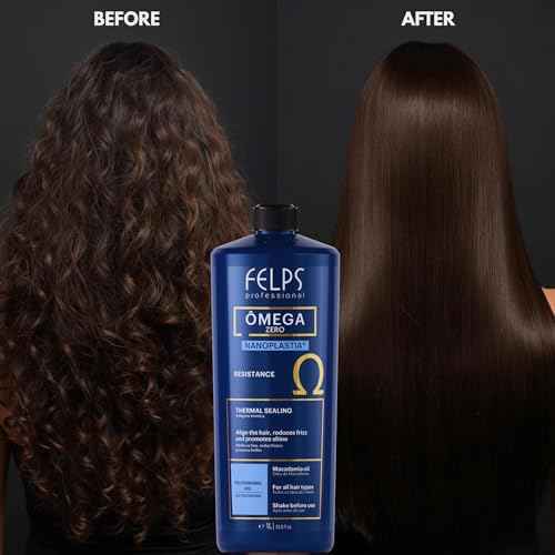Felps Professional Omega - Thermal Sealing and Zero Unique Nanoplasty - Straightening & Smoothing Hair Treatment - Brazilian Keratin Blowout - Formaldehyde Free 1L/33.81oz