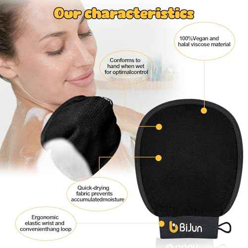 BiJun Exfoliating Glove, Moroccan Kessa Scrub Exfoliating Gloves, Deep Exfoliating Mitt Body Scrub Premium Scrub, at Home Shower or Bath Exfoliating Gloves for Dead Skin Remover