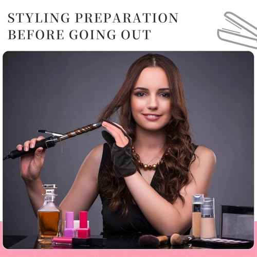 1 Pair Black Reusable Heat Resistant Gloves for Hair Styling, 3 Finger Heat Resistant Gloves, Professional Curling Iron Barber Glove for Curling, Barber, Perming,Hair Straightening