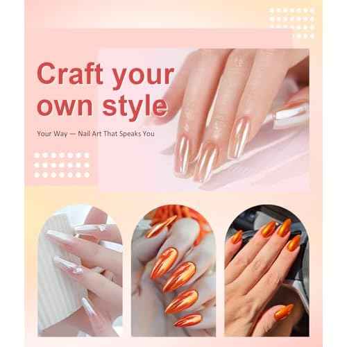 Pearl Chrome Nail Powder BISHENGYF -¡¼Metallic Mirror Effect¡½ Orange Chrome Nail Powder White Clear Aurora Mermaid Iridescent Chrome Powder for Nails Pigment Glitter Dust for Manicure Decroation DIY