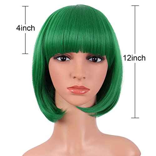 MapofBeauty 12 Inch/30 cm Fashion Lady Short Straight Flat Bangs Bob Wig (Green)