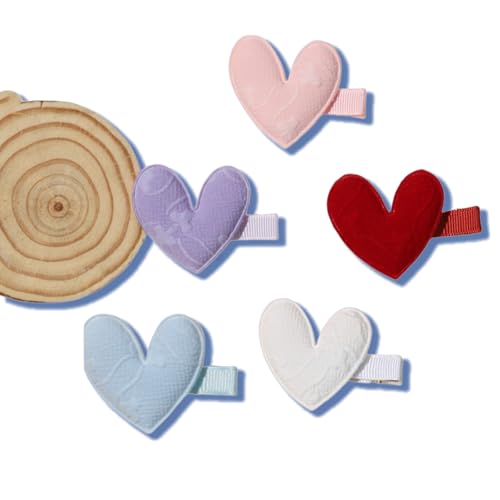 5pc Cute Valentine's Heart Hair Clips Glitter Heart Shaped Hair Barrettes Snap Hairpins for Little Baby, Teen, Toddler Girls, Kids Small Love-Themed Hair Accessories Gift (A)