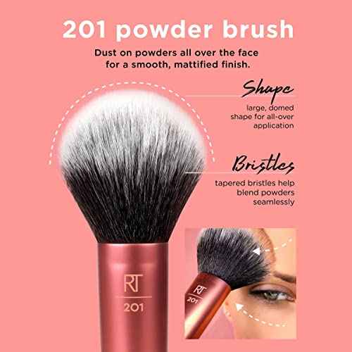 Real Techniques Ultra Plush Powder Makeup Brush, For Setting Powder, Bronzer, & Blush, Sheer, Buildable Coverage, Large, Fluffy Powder Brush, Vegan, Cruelty-Free & Synthetic Bristles, 1 Count