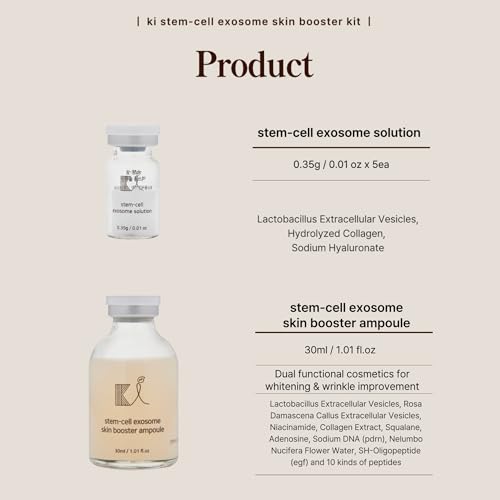Stem-Cell Exosome Skin Booster Kit Booster Ampoule| Exosome, PDRN, Peptide, Collagen | Rejuvenation, Hydration, Anti-Aging | Korean Skincare 30ml (Solutions 0.01 oz x 5 Vials/Ampoule 1.01 fl.oz)