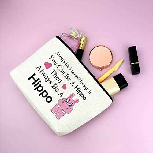 Mxrymvu Hippopotamus Gift Makeup Bag Hippopotamus Gift Hippo Lover Gift Cosmetic Bag Hippo Theme Inspirational Gift Funny Hippos Gifts Animal Lover Gift Birthday Christmas Gift Travel Makeup Pouch