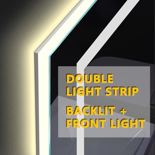 Fenair Vanity Mirror with Lights: 23" x 18" Lighted Makeup Mirror with Front Light and Backlit Hollywood Light Up Mirror with Dimmable 3 Modes and 10X Magnification Smart Touch Control for Vanity Desk