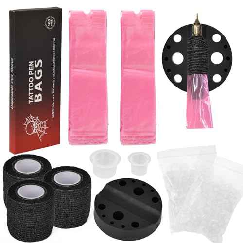 200pcs 2sizes Tattoo Machine Covers with 3pcs Tattoo Grip Wrap and 1pc Tattoo Pen Holder 200pcs 2 sizes Tattoo ink caps Tattoo Pen Covers Tattoo Grip Tape Tattoo Supplies Tattoo essentials