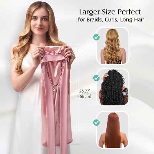 YFONG Double-Layered 100% Pure Mulberry Silk Bonnet for Long Hair, 22 Momme Silk Hair Bonnet for Sleeping with Elastic Tie Band, Real Silk Sleep Cap for Women Long Curly Hair, Pink