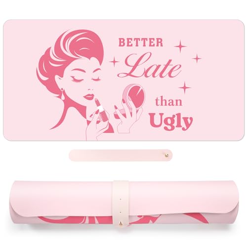 Coquette Makeup Mat for Vanity Top Protector, Dual Sided Leather Vanity Mat Waterproof Mouse Pads Dressing Desk Makeup Table Cover Nonstick Countertop for Women