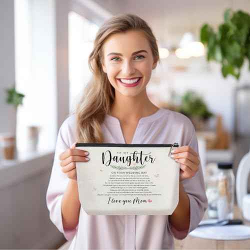 Inspirational Bridal Shower Cosmetic Bag - Wedding Makeup Bag for Bride, Congratulations Gift from Mom to Daughter