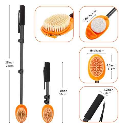 Foot Scrubber with Pumice Stone, 3 in 1 Adjustable Aluminum Tube 15¡±-28¡± Shower feet Dead Skin Remover, Foot Cleaning Brush for Seniors,Elderly, Disabled Men and Women