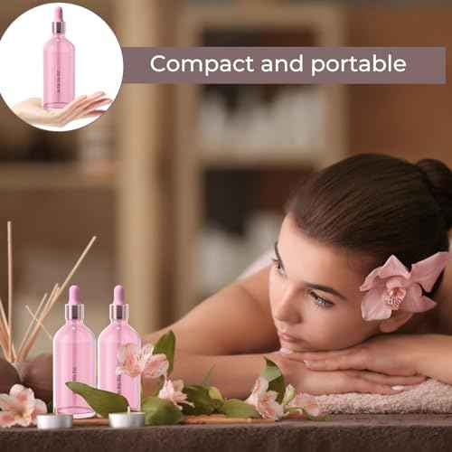 CycleMore 6 Pack Pink Glass Boston Bottles with Glass Scale Eye Droppers, Cosmetic Droppers for Beauty, Essential Oils, Makeup & More Liquids