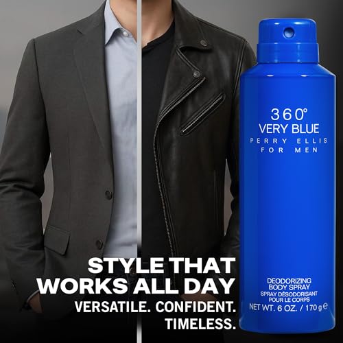 Perry Ellis 360¡Æ Very Blue Body Spray for Men - Body Spray Cologne, EDT, All Over Men's & Boys Mist with Notes of Citrus, Bergamot & Amber Fragrance - 6 oz