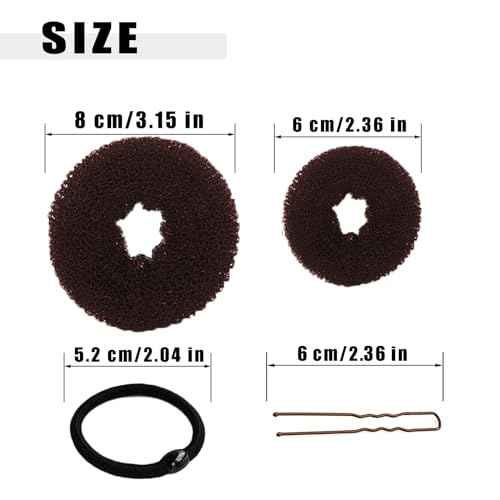 10 Pcs Hair Bun Maker - Donut Bun Maker for Hair(5 medium and 5 small),Ballet Bun for Women and Kids with Elastic Hair Ties, Hair Pins(Brown)