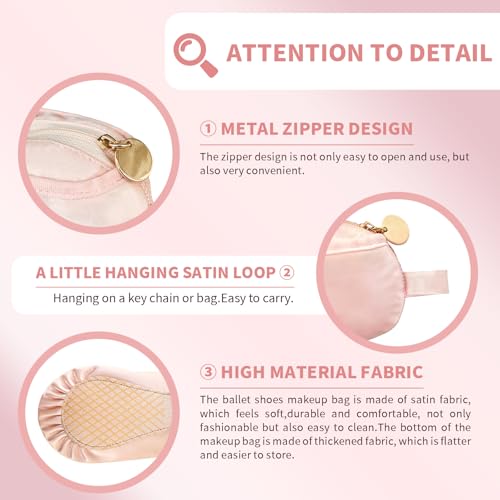 WKLOUYHE Ballet Shoe Makeup Bag Ballet Slipper Pouch Mini Makeup Bag Dancers Gifts Dance Bag for Girls (Pink)