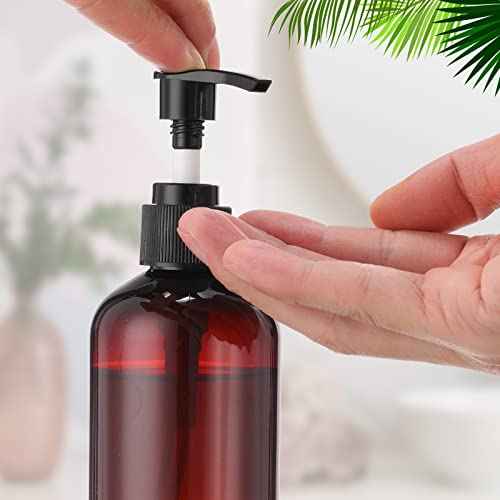 48 Pcs Pump Bottle Lotion Dispenser Refillable Shampoo Conditioner Hand Soap Dispenser Plastic Empty 8oz/250ml Clear Reusable Body Wash Container Bulk (Brown, Black)