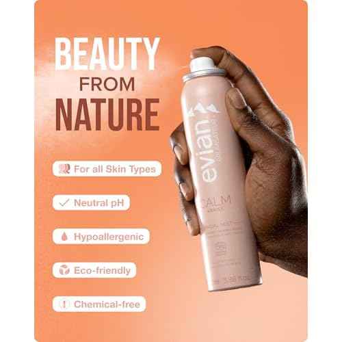 Evian Calm Facial Mist | Hydrating Mineral Water Face Spray with Aloe & Jasmine | Calming Toner Mist for Sensitive Skin | Travel Facial Spray to Hydrate, Refresh, & Calm Skin Anytime